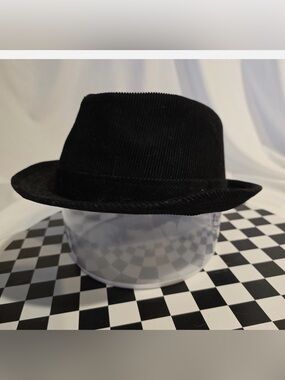 Black Jaxon Hat Size Medium Corduroy C Crown Cord Stingy Brim Satin Fedora